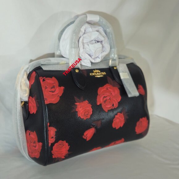 Rowan Large Satchel Bag With Floral Print CCE27 Black Red Packed - Picture 6 of 16